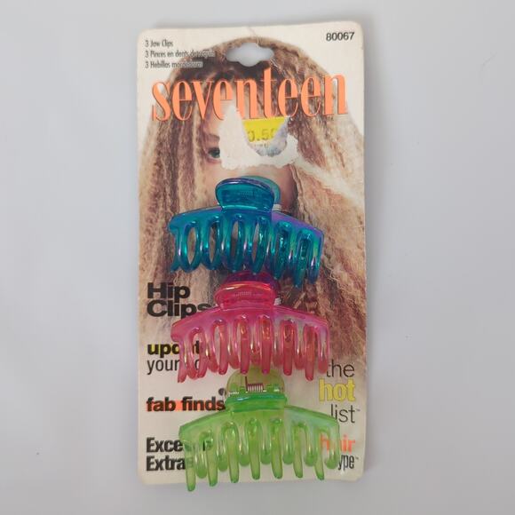 Vintage Y2K 90s Seventeen Magazine Hair Clips Jaw Pack 3 Retro New Deadstock - Picture 1 of 3